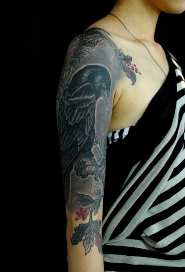 Raven Tattoo On Sleeve For Women