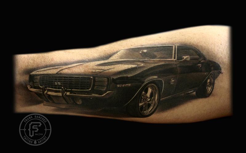 Realistic Car Tattoo On Arm Sleeve