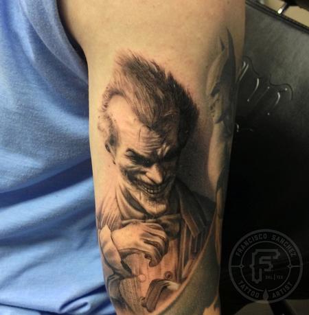 Realistic Grey Joker Tattoo On Bicep
