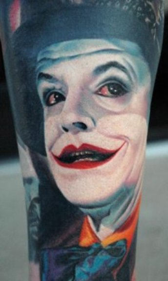 Realistic Joker Head Tattoo On Arm