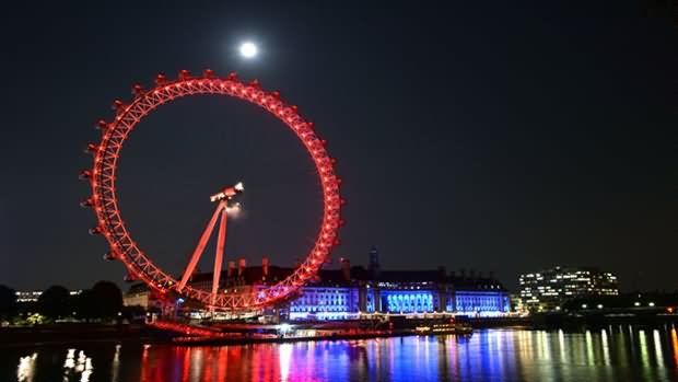 Red Lights On London Eye At Night