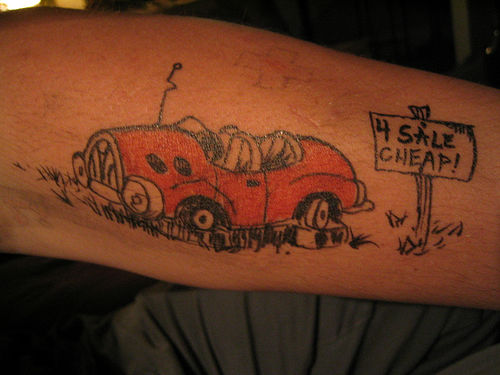 Red Old Car Tattoo On Arm