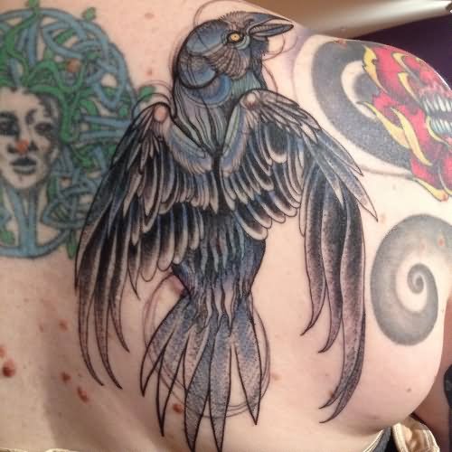 Right Back Shoulder Norse Raven Tattoo