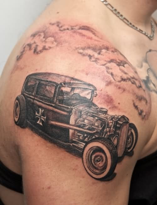 Right Shoulder Hot Rod Car Tattoo
