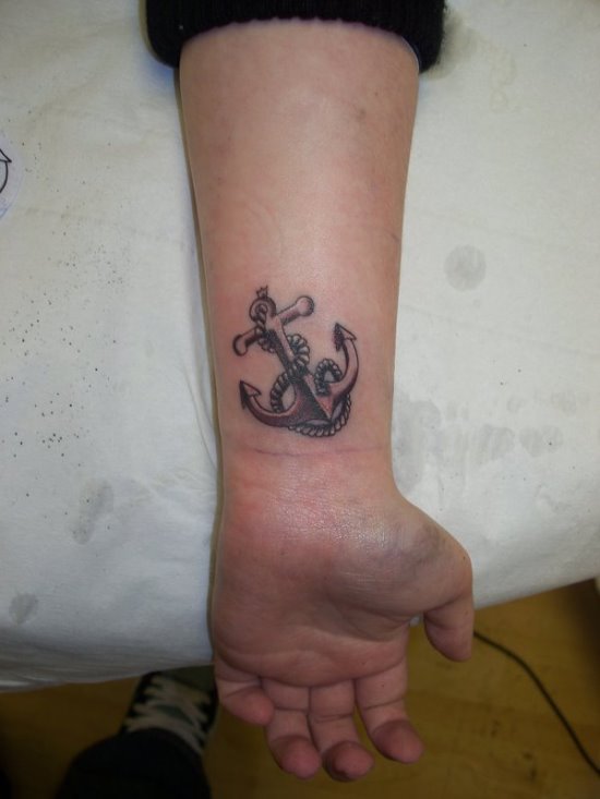 Rope And Anchor Wrist Tattoo