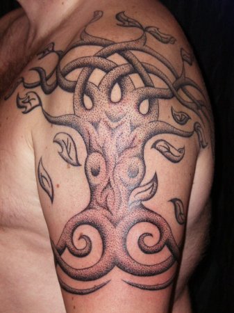 Scandinavian Tattoo On Left Shoulder For Men