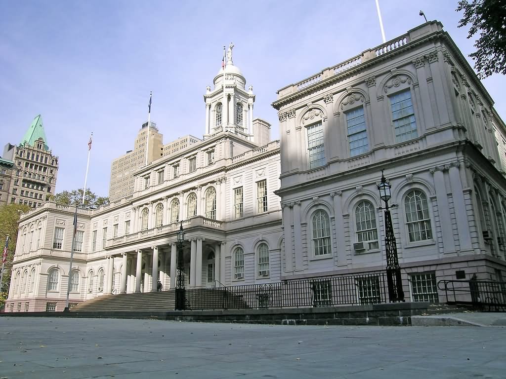 Side View Of New York City Hall Facade