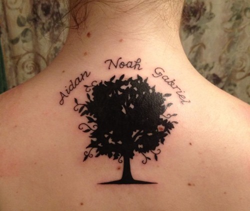 Silhouette Tree Tattoo On Upper Back