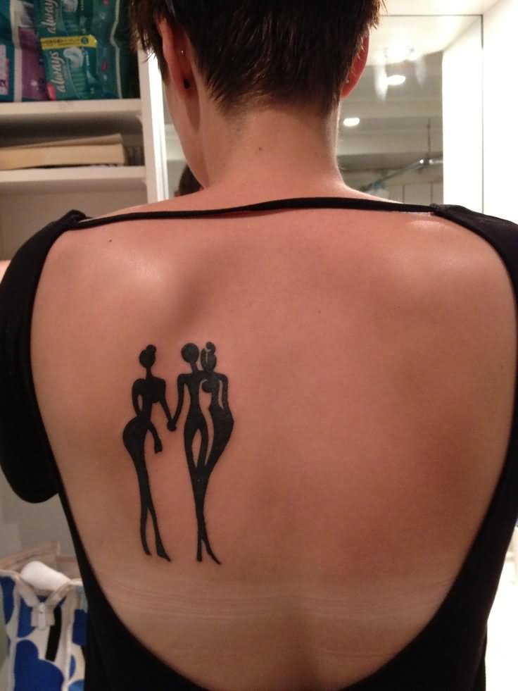 Silhouette Women Tattoos On Upper Back.