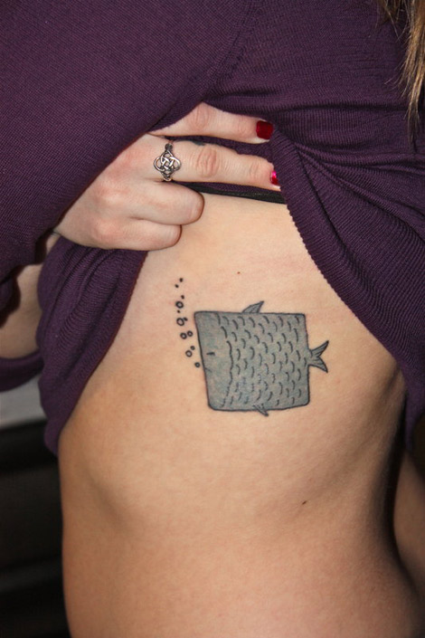 Square Fish Tattoo On Side Rib For Girls