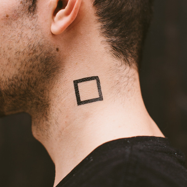 Square Tattoo On Man Side Neck