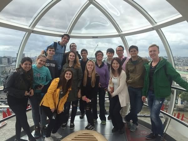 Students Posing For A Photograph Inside London Eye Capsule