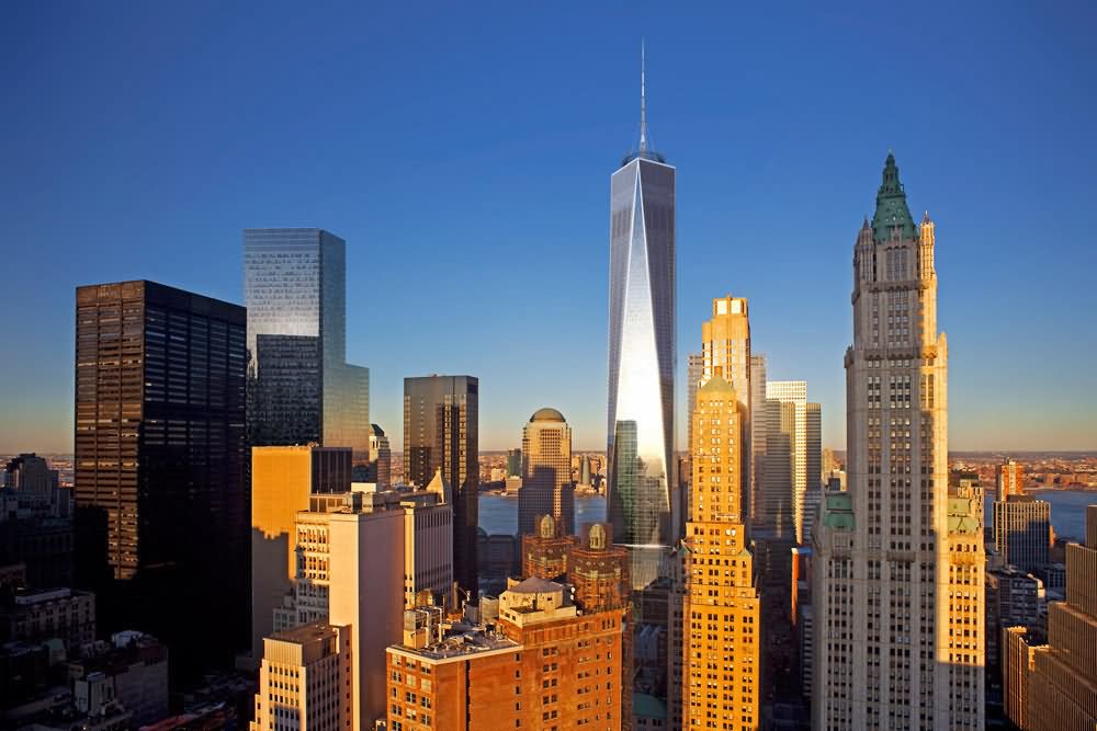Sunset View Of One World Trade Center And Surrounding Building