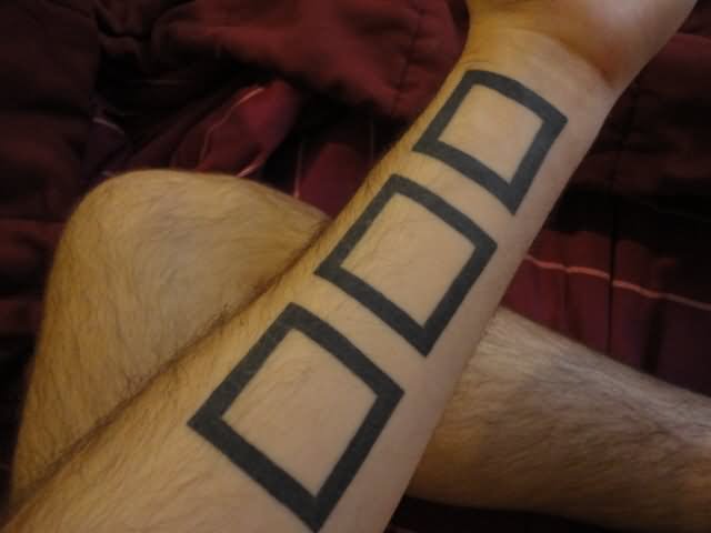 Three Square Tattoos On Left Forearm