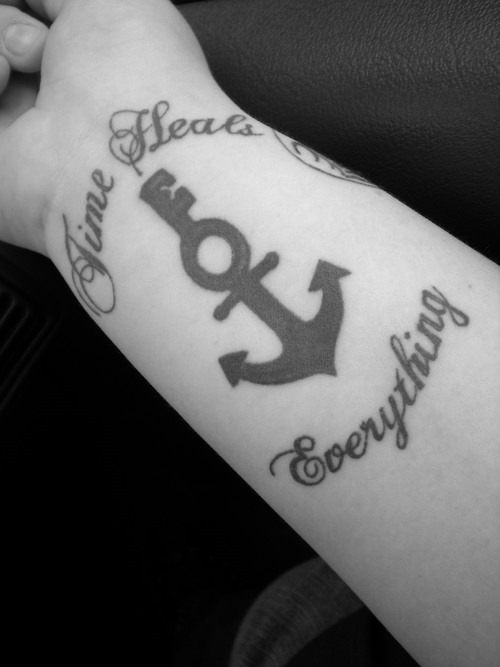 Time Heals Everything Anchor Wrist Tattoo