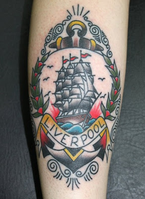 Traditional Feminine Ship With Anchor Tattoo Design For Arm