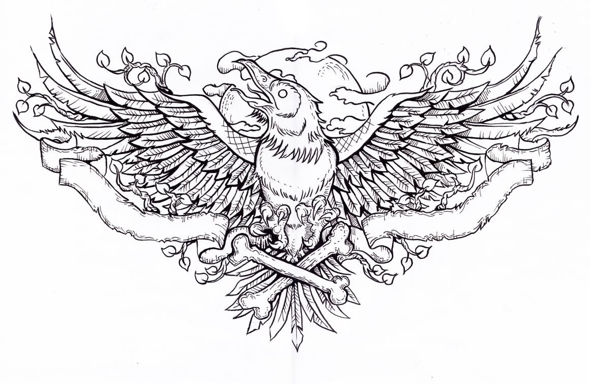 Traditional Flying Raven Tattoo Design