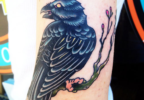 Traditional Raven Tattoo On Arm