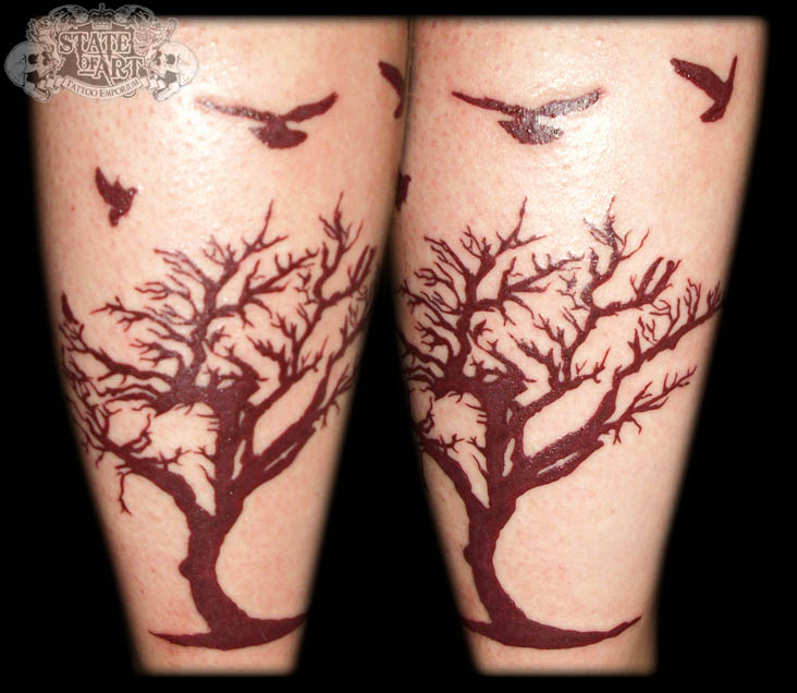 Tree And Birds Silhouette Tattoo by State Of Art Tattoo