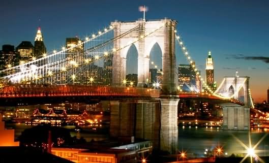 Twinkling Brooklyn Bridge At Night