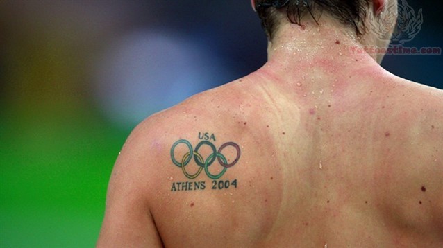 USA ATHENS 2004 - Olympic Symbol Tattoo On Left Back Shoulder