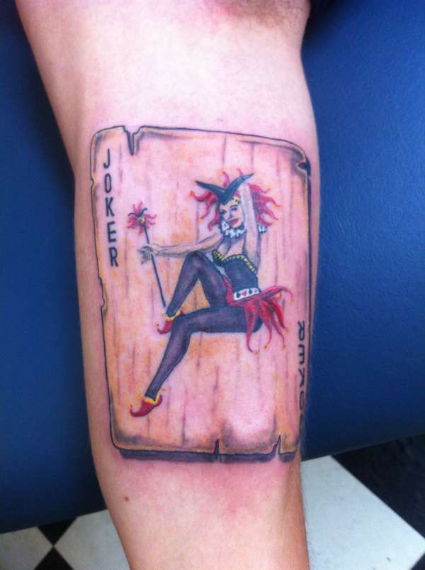 Vargas Pinup Joker Card Tattoo On Bicep