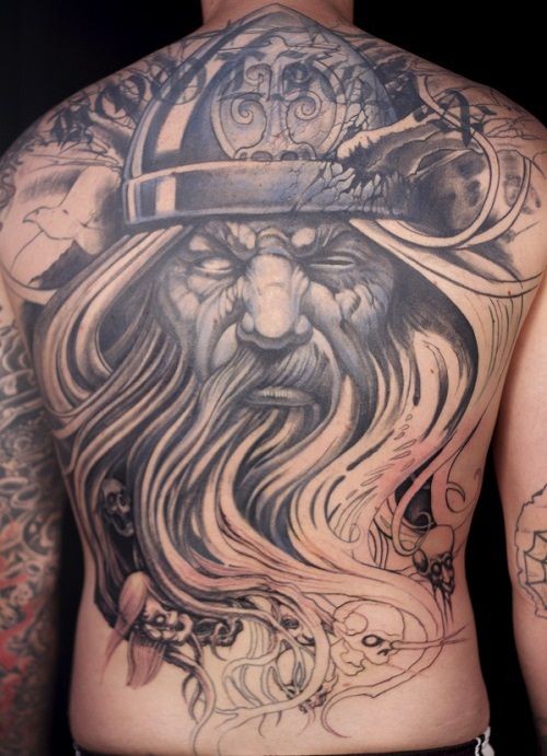 Viking God Scandinavian Tattoo On Full Back