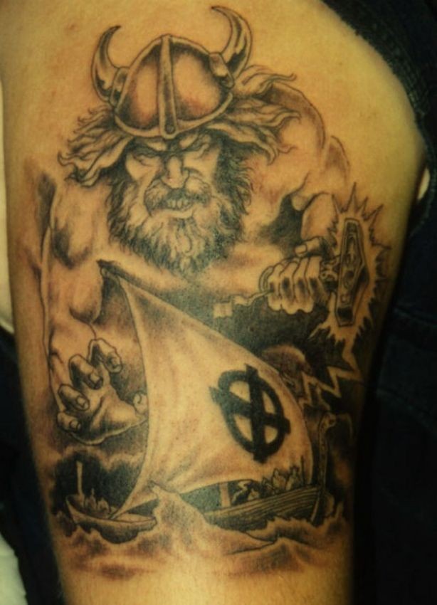Viking Scandinavian Tattoo On Side Thigh