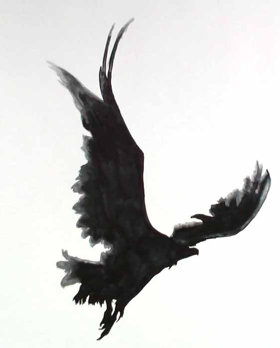 Watercolor Black Flying Odin's Raven Tattoo Design
