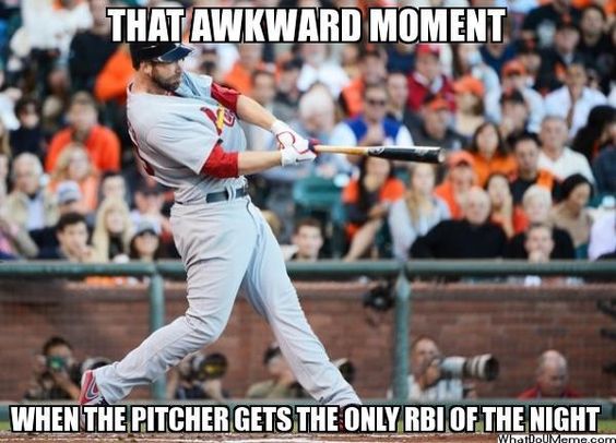 When The Pitcher Gets The Only RBI Of The Night Funny Baseball Meme Image