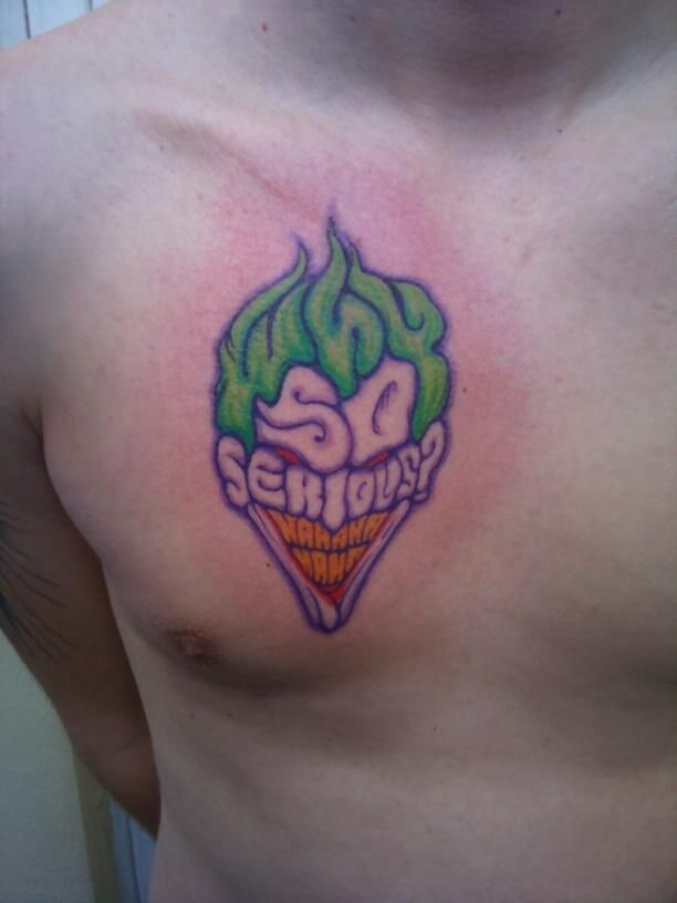 Why So Serious Joker Face Tattoo On Chest