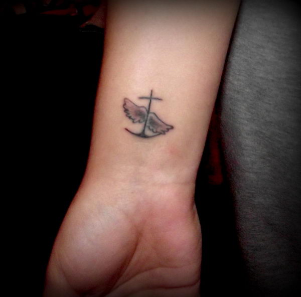 Winged Anchor Tattoo On Right Wrist
