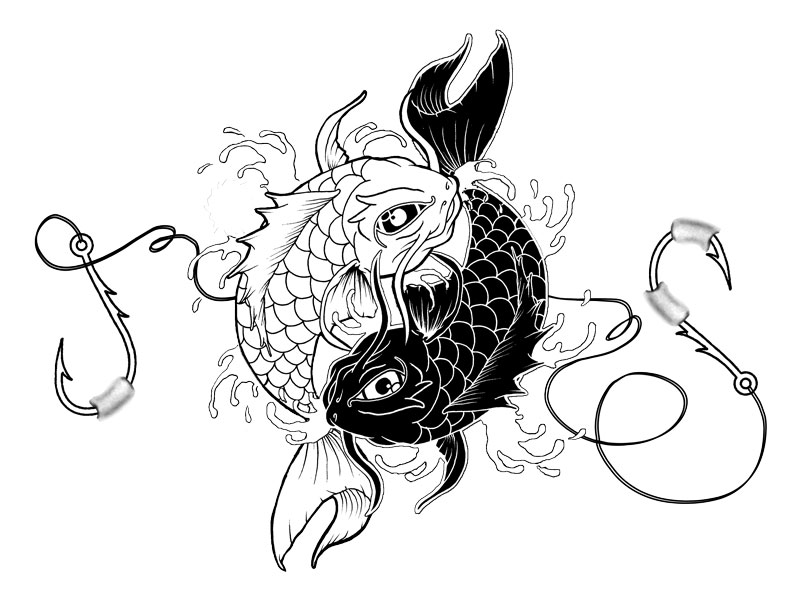 Wonderful Black And White Koi Fish Yin Yang Tattoo Design