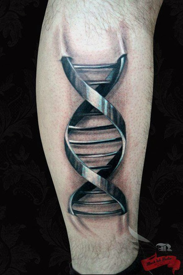 3D DNA Tattoo On Leg