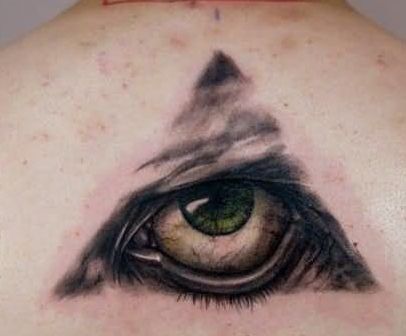3D Eye In Pyramid Tattoo Design For Upper Back