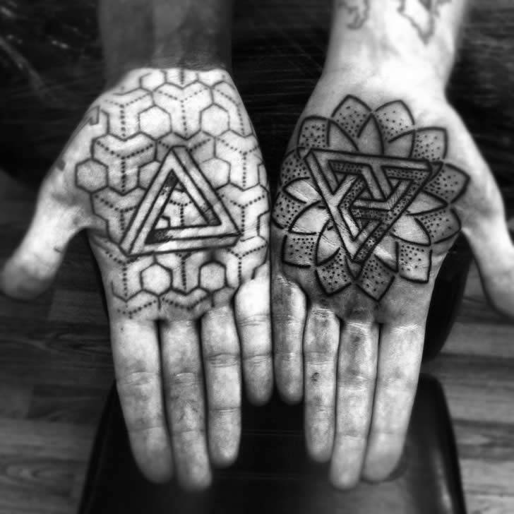 3D Triangle Tattoo On Both Hand Palm