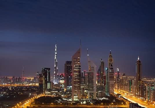 Adorable Night View Image Of The Emirates Towers