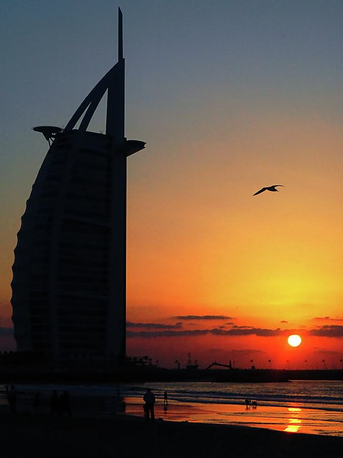 Adorable Silhouette View Of The Burj Al Arab During Sunset