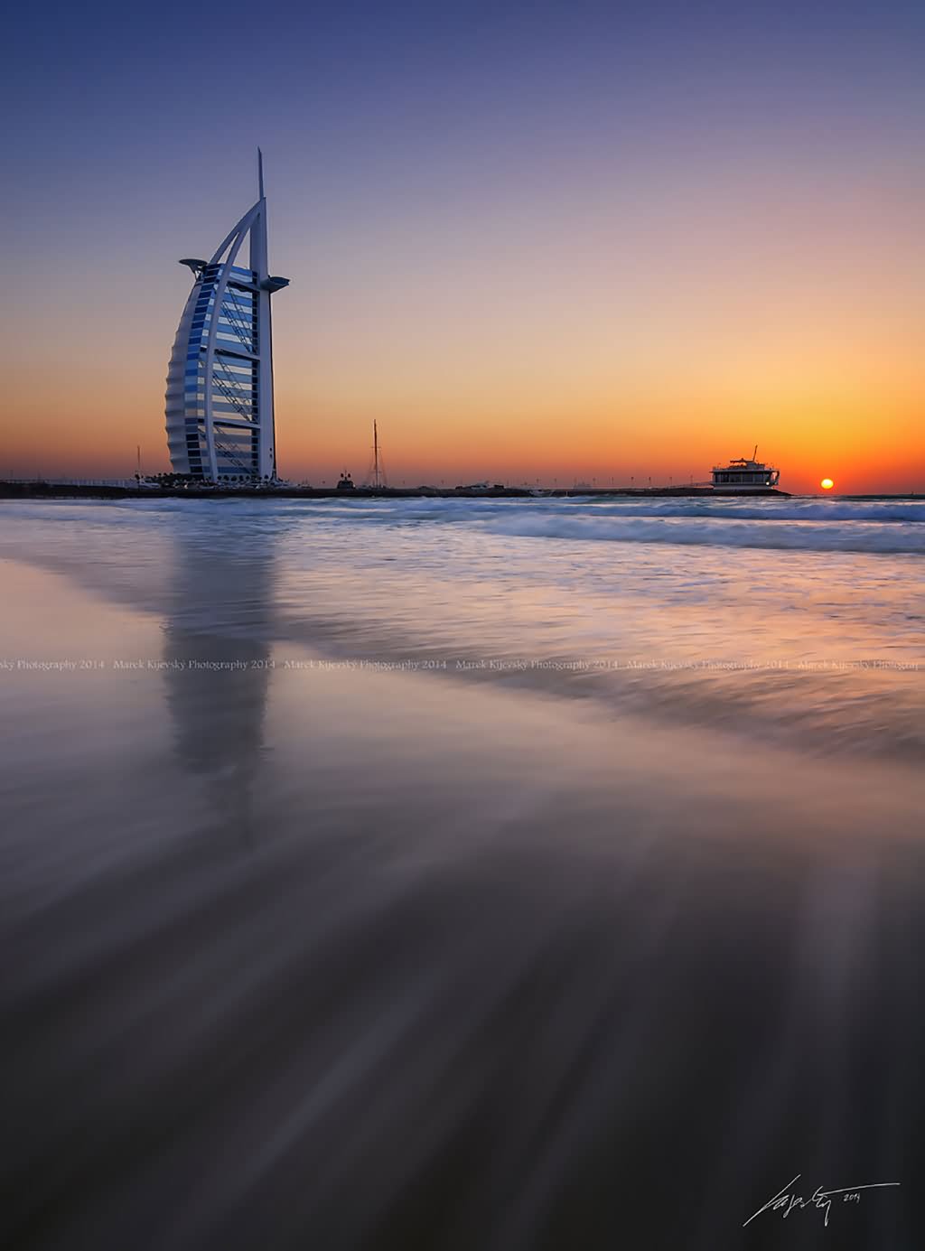 Adorable View Of Burj Al Arab Hotel During Sunset