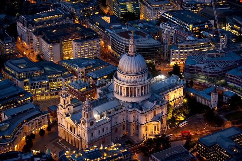 Aerial View Over St Paul’s Cathedral At Night