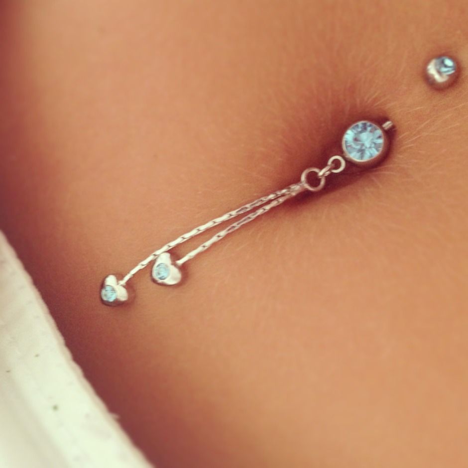 Amazing Belly Piercing With Gem Navel Stud