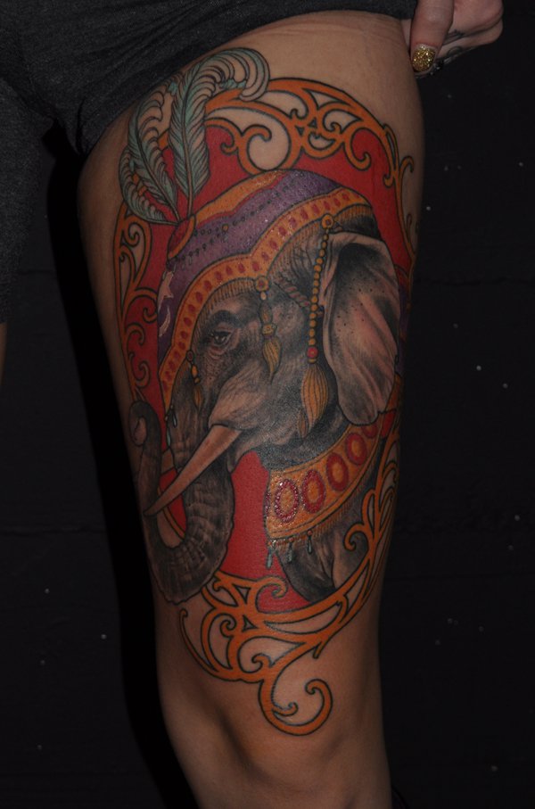 Amazing Elephant Tattoo Design For Thigh