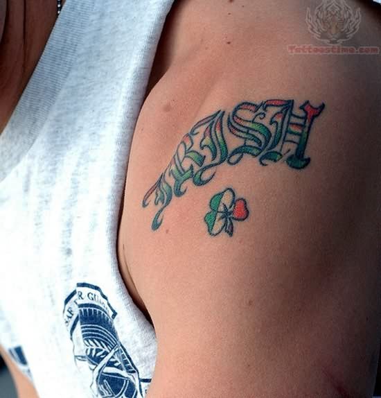 Amazing Irish Tattoo On Left Shoulder For Guys
