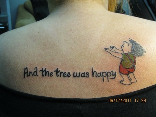 And The Tree Was Happy Literary From Book Tattoo On Upper Back