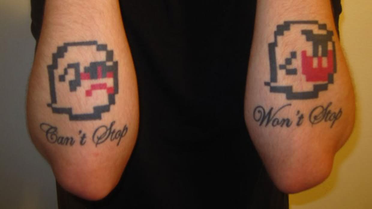 Animated Video Game Tattoos On Both Arm