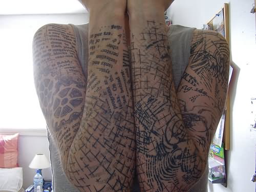 Attractive Literary Tattoo On Both Full Sleeve