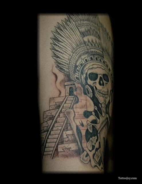 Aztec Pyramid With Skull Tattoo Design