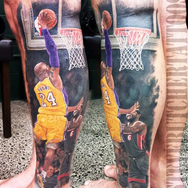 Basket Ball Player Sports Tattoo On Side Leg