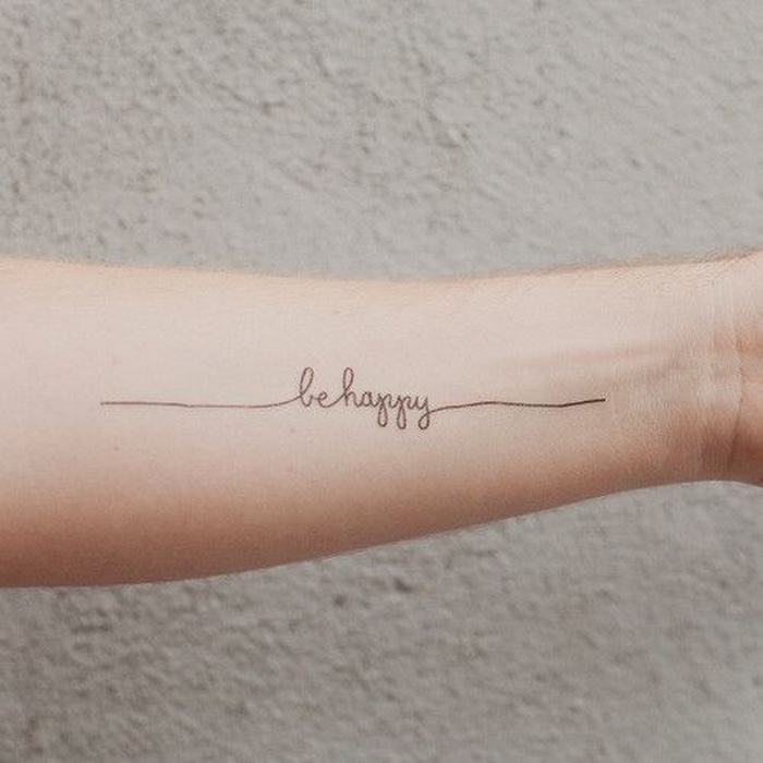 Be Happy Word Tattoo On Forearm