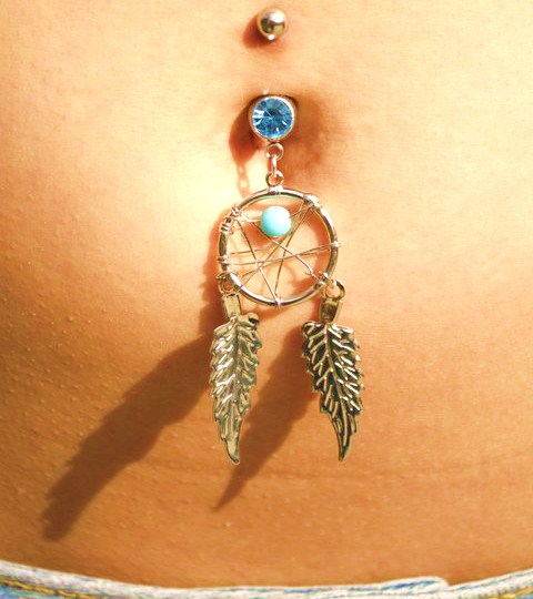 Beautiful Belly Piercing With Beautiful Dreamcatcher Navel Ring
